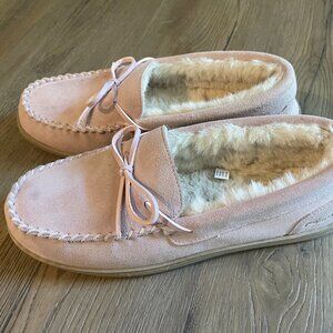 My Slipper Women's 11 Leather Suede Uppers Light Pink Moccasin Style Slip On!
